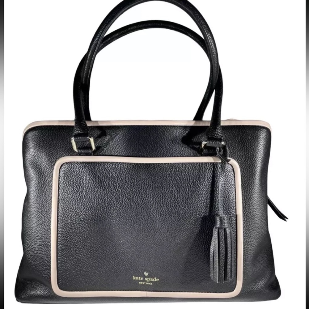 Kate Spade Large Tote Hand
Bag Black Leather w/Ivory Trim